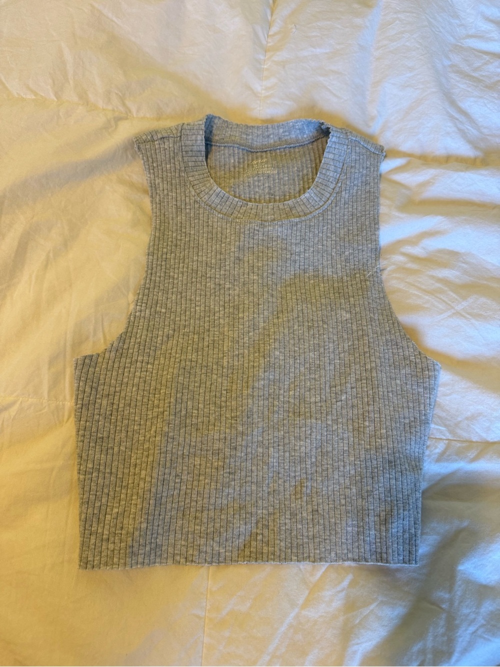 aerie Grey Ribbed Cropped Tank